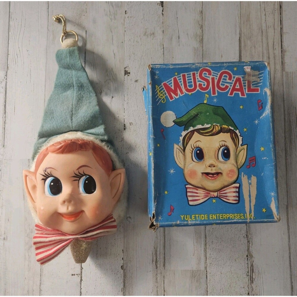 Vintage RARE Pull String Musical Elf Wall Hanging Japan Yuletide Enterprises